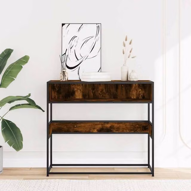 Berkfield Home Decorative Console Table in Smoked Oak Brown, W/D/H: 90 x 35 x 80 cm