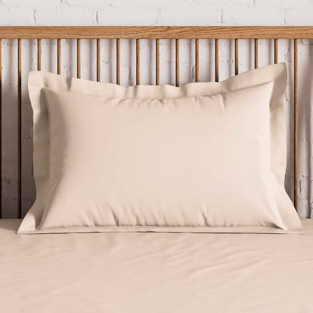 Bedeck Pair of Plain Dye 500 Thread Count Oxford Pillowcases in Beige Cotton and Linen