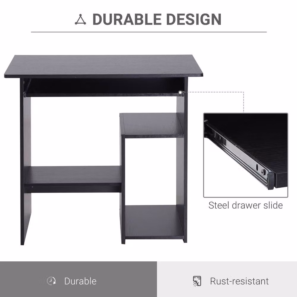 STILVORA Modern Computer Desk with Keyboard Tray and Shelves in Black – 6