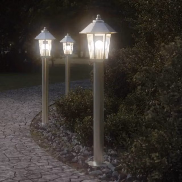 Berkfield Home Silver Stainless Steel Outdoor Floor Lamp, Height: 80 cm – 1