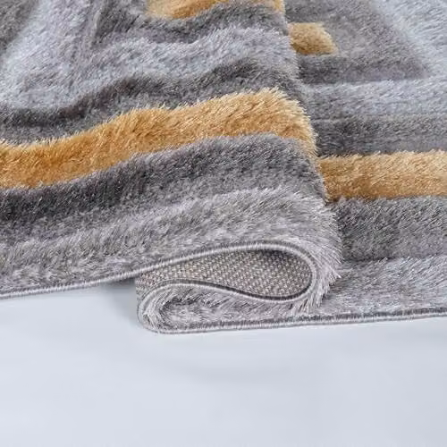 Serdim Rugs Modern Soft Bordered Design Hand Carved Shaggy Polyester Living Room Rug, Yellow, W: 60 cm, L: 220 cm – 2