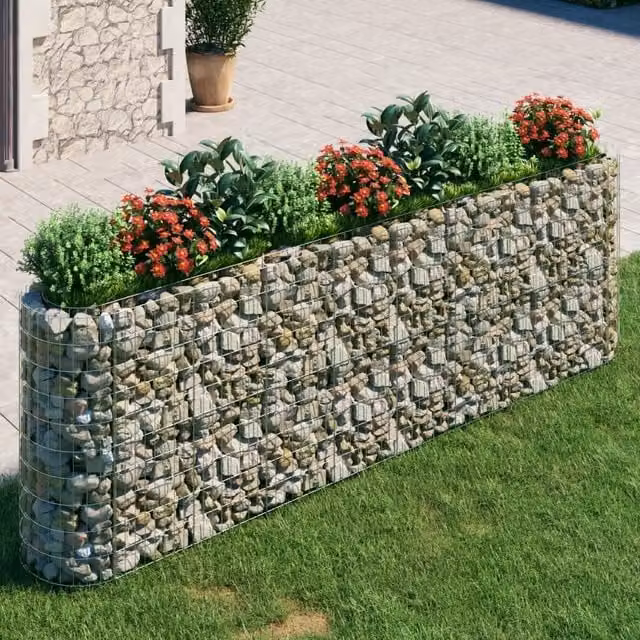 Berkfield Home Galvanised Steel Stone Gabion Raised Bed in Silver, W/D/H: 330 x 50 x 100 cm – 1
