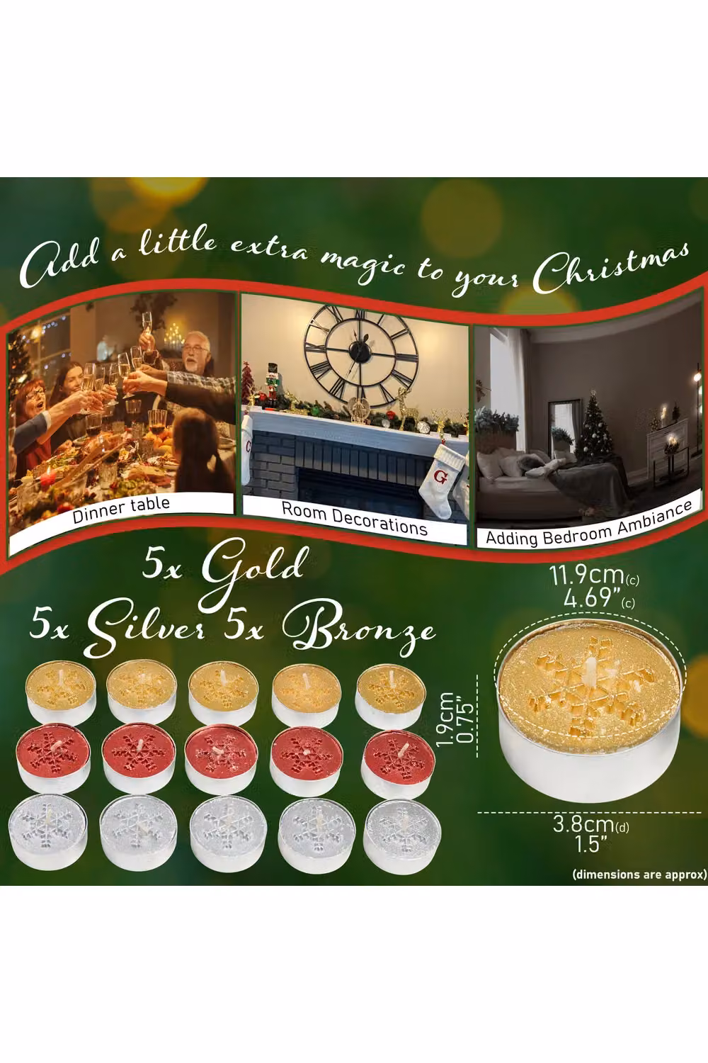 Deco Express Unscented Christmas Tealight Candle Set, Multicolour, 15 Pack – 8