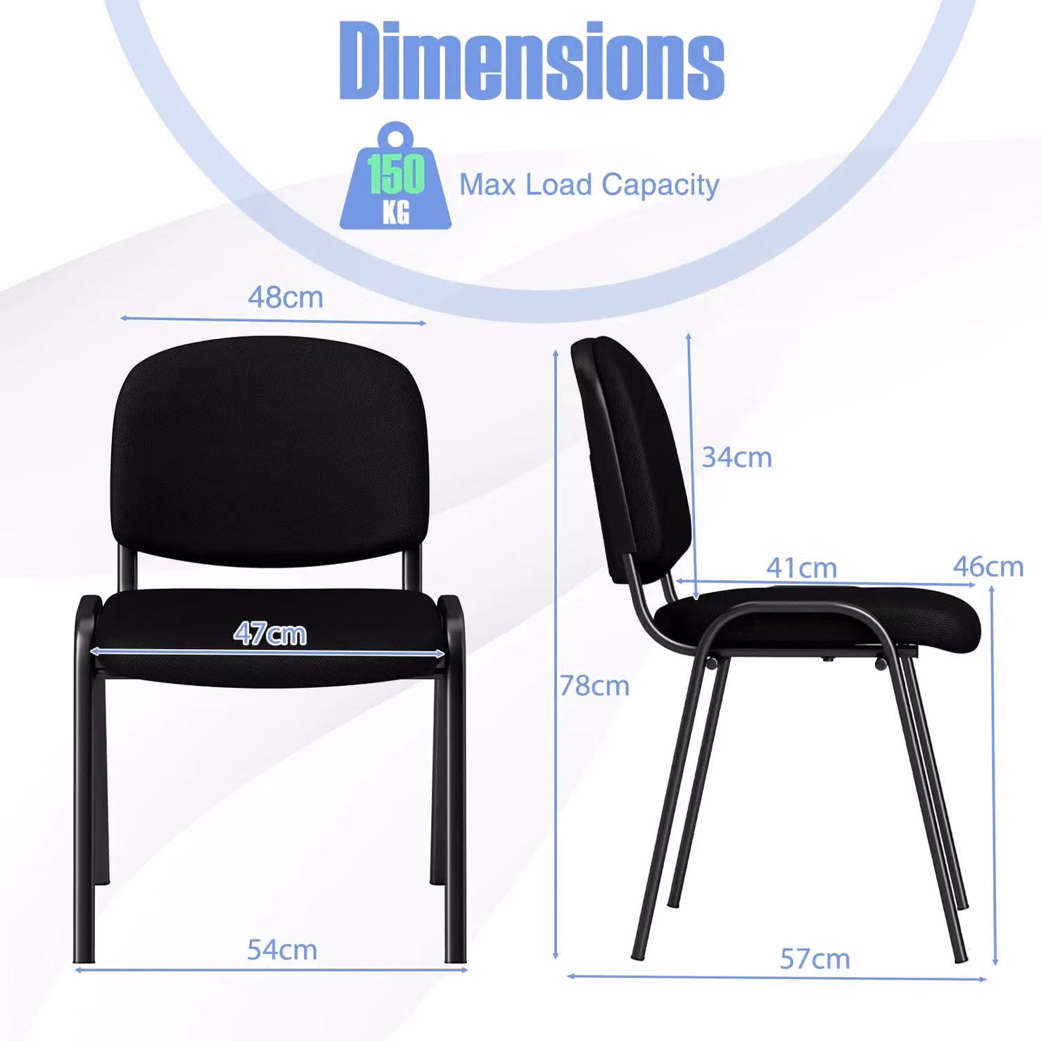 Costway Set of 5 Stackable Black Fabric and Metal Waiting Room Chairs for Home or Office – 2