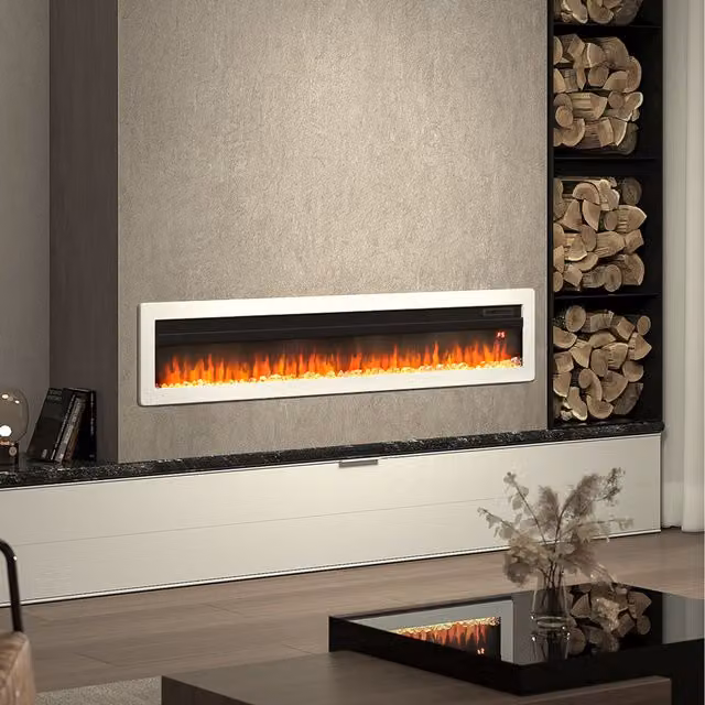 Livingandhome White Rectangular Electric Fireplace, Wall Mounted or Freestanding, Width: 152.4 cm