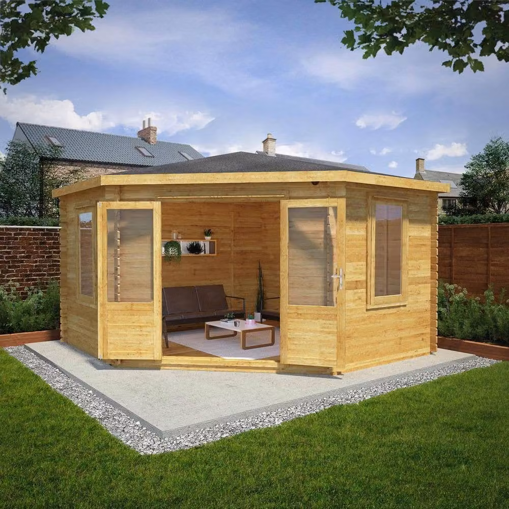 Mercia Brown 28 mm Rustic Wood Corner Log Cabin W: 409 cm, D: 415 cm, H: 286.7 cm – 4