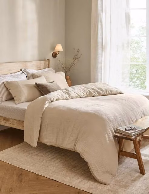 YARD Lark Pure Cotton Percale Bedding Set with Pillowcase, Beige, W: 140 cm, L: 200 cm