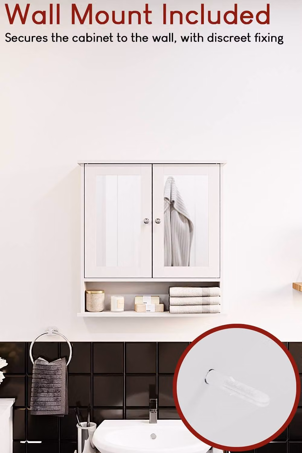 HD Designs Priano 2 Door Mirrored Wall Cabinet with Internal Shelves in White – 2