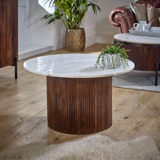 IH Design Luxor Mango Wood Coffee Table with Marble Top, Brown, W/D/H: 80 x 80 x 45 cm