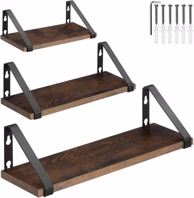 tectake Cowell Wall Mounted Shelves in Brown