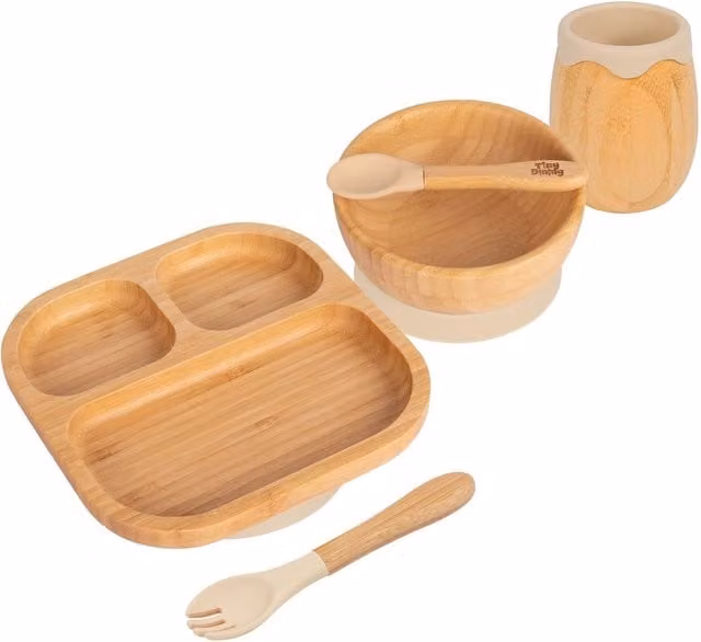 Tiny Dining 5pc Bamboo and Silicone Baby Weaning Set in Beige and Yellow