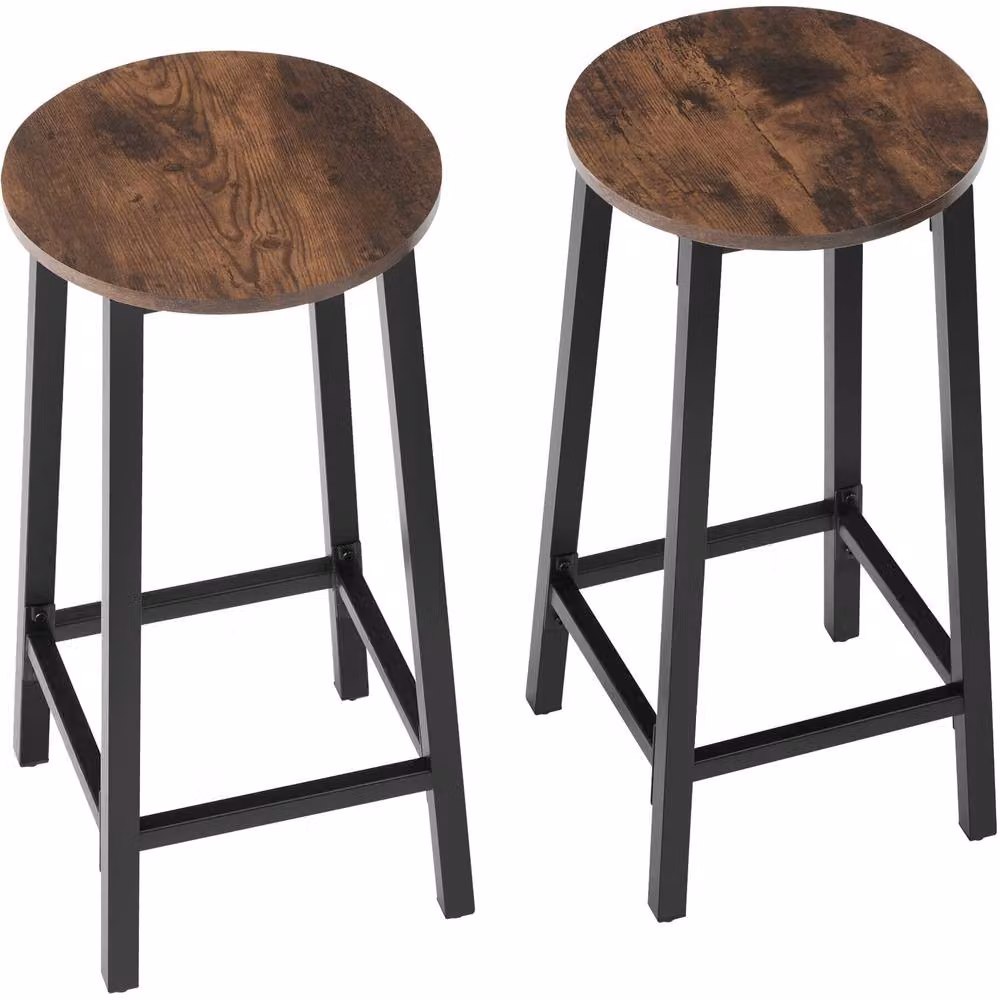 tectake Corby Set of 4 Industrial Bar Stools in Brown Wood and Metal – 3