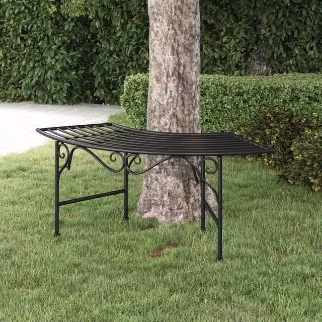 Berkfield Home Tree Bench in Black Matt Metal, Width: 113 cm – 1