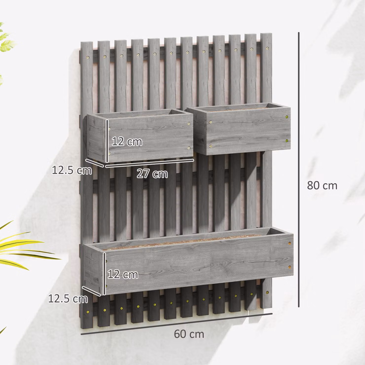 Outsunny Wall-mounted Wooden Garden Planters with Trellis and 3 Planter Boxes, Grey – 3