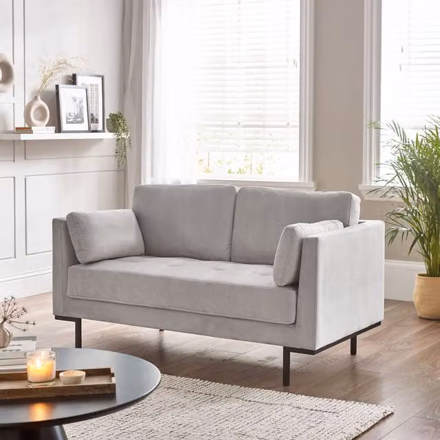 Furniturebox Evelyn 2 Seater Sofa in Taupe Velvet Fabric