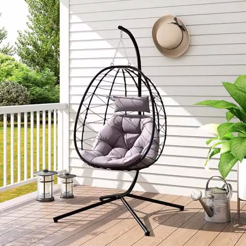 Outsunny Grey Folding Hanging Egg Chair for Indoor and Outdoor Use – 9