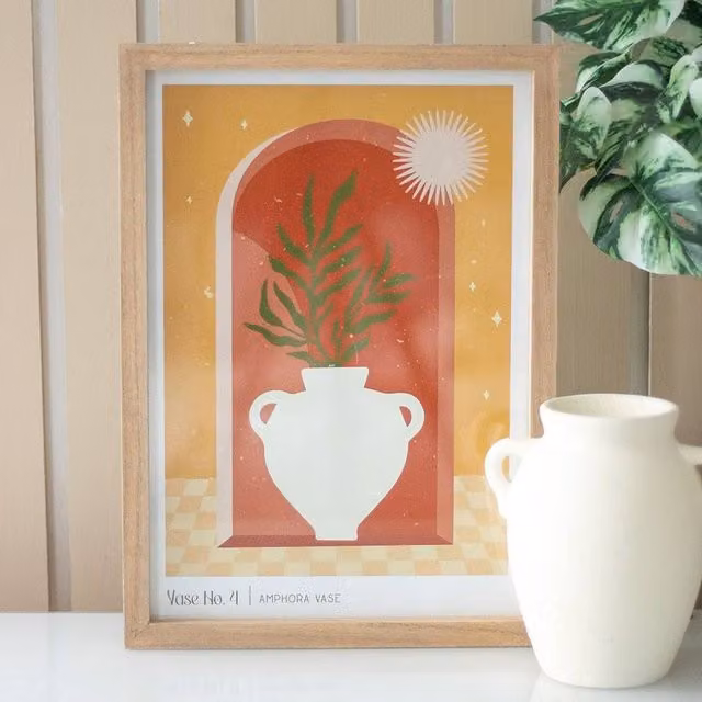 Uniqueful Vase No.4 Framed Wall Art Print, Multicolour Geometric Botanical Graphic Paper Poster, W: 26 cm, H: 35 cm