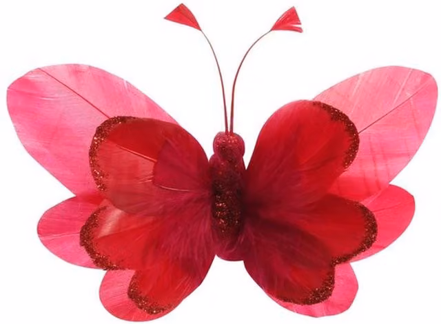 Kingsbury Gifts Red Feather and Glitter Butterfly Pack of 6