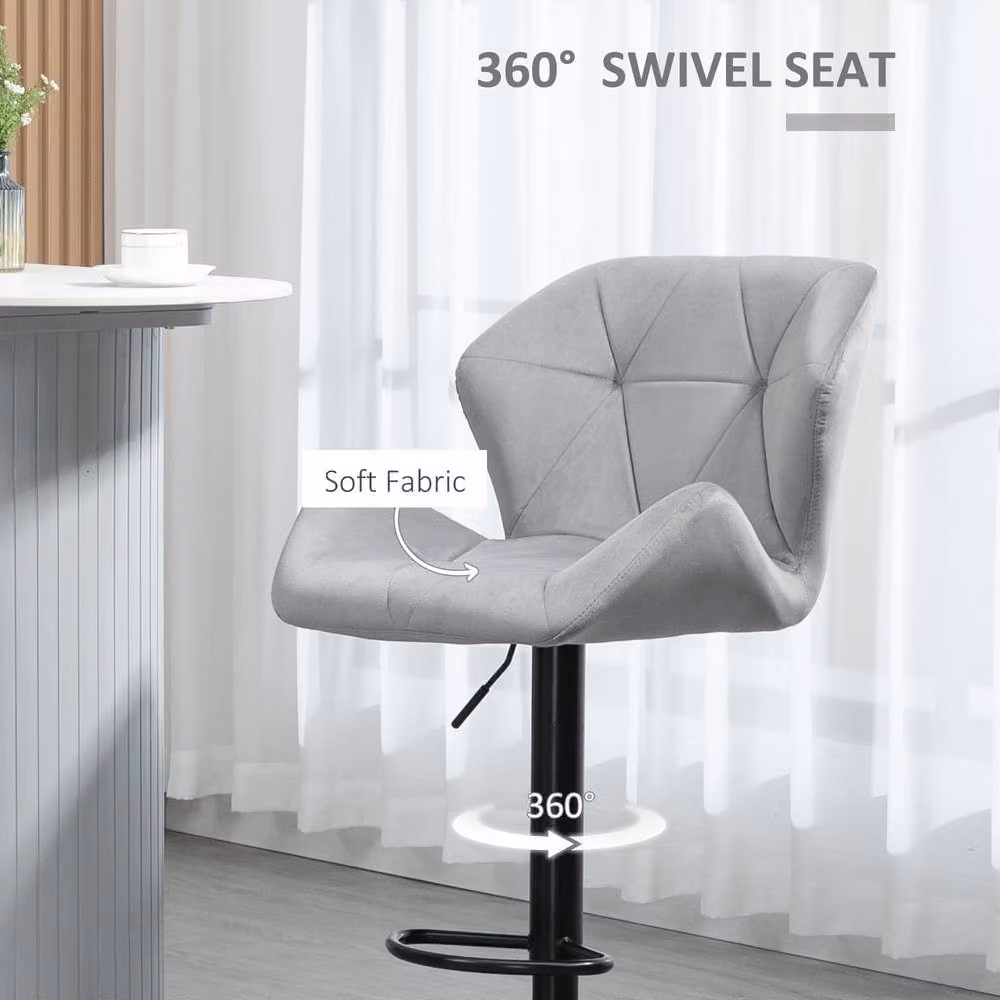 STILVORA Set of 2 Adjustable Height Swivel Bar Stools in Grey Fabric and Metal – 6