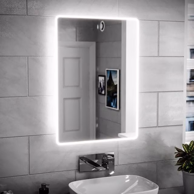 Nes Home Modern LED Bathroom Mirror in Silver, W: 50 cm, H: 70 cm
