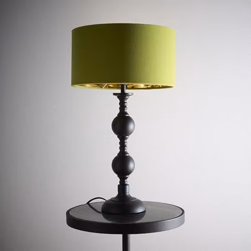K LIVING Churchgate Table Lamp with Black Metal Base and Green Fabric Shade