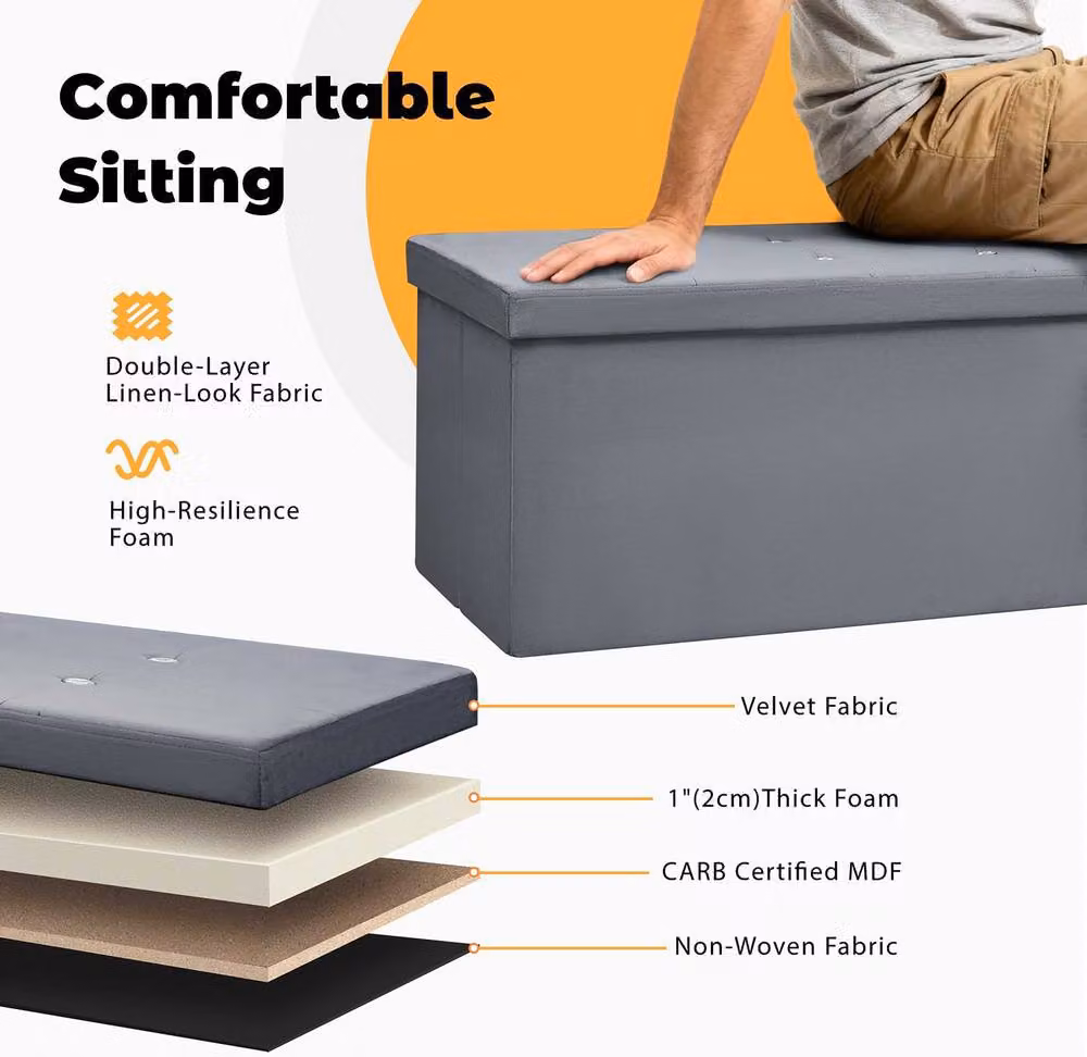 Simpa Extra Large Fold Flat Ottoman Storage in Dark Grey Brushed Velvet, L 110 cm x W 38 cm x H 37 cm – 3