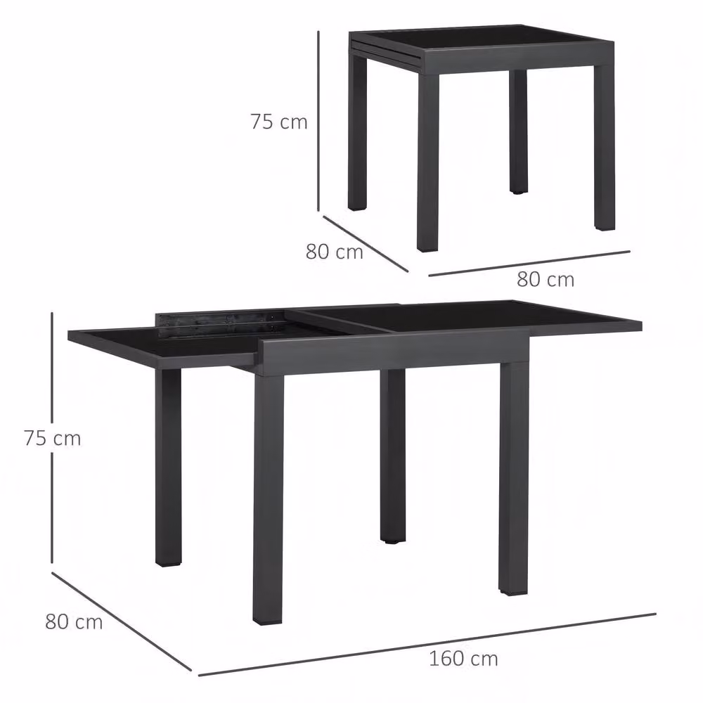STILVORA Extendable Outdoor Dining Table in Black Metal and Glass – 2