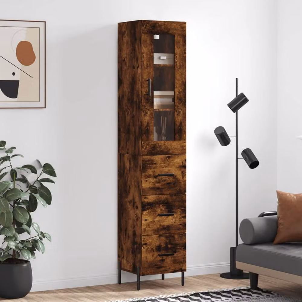 Berkfield Home Smoked Oak Highboard in Brown, W/D/H: 34.5 x 34 x 180 cm – 2