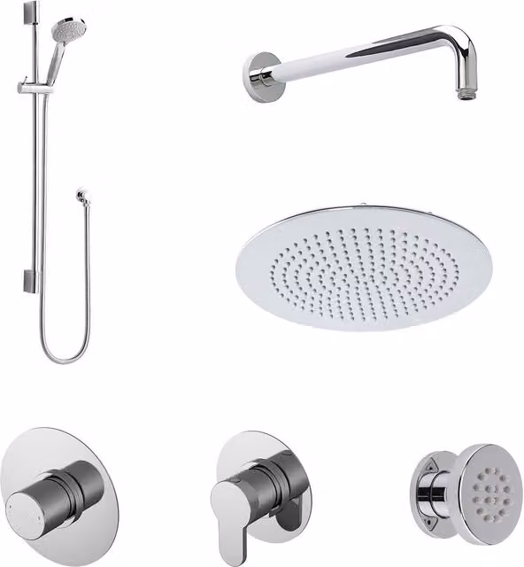 Balterley 3 Outlet Concealed Valve Slide Rail Kit with Arm, Head, Body and Jet in Silver Chrome