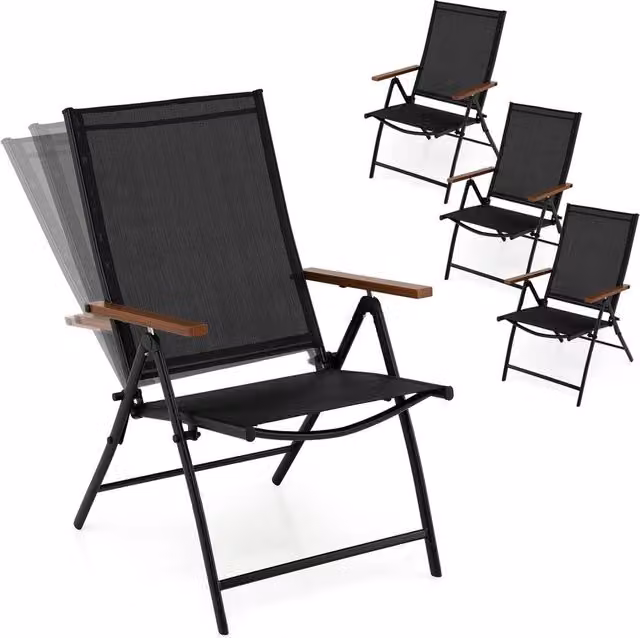 Costway Set of 4 Black Folding Patio Chairs with 5-Position Backrests and Textilene Fabric