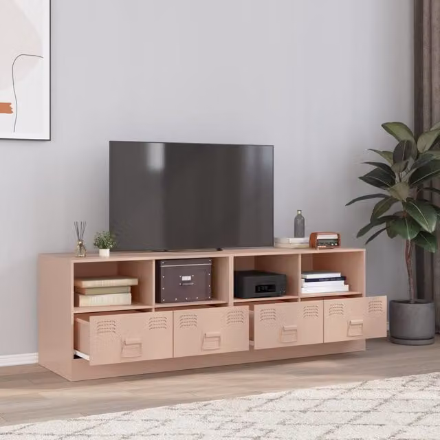 Berkfield Home Set of 2 Modern Pink Metal TV Cabinets, W/D/H: 67 x 39 x 44 cm