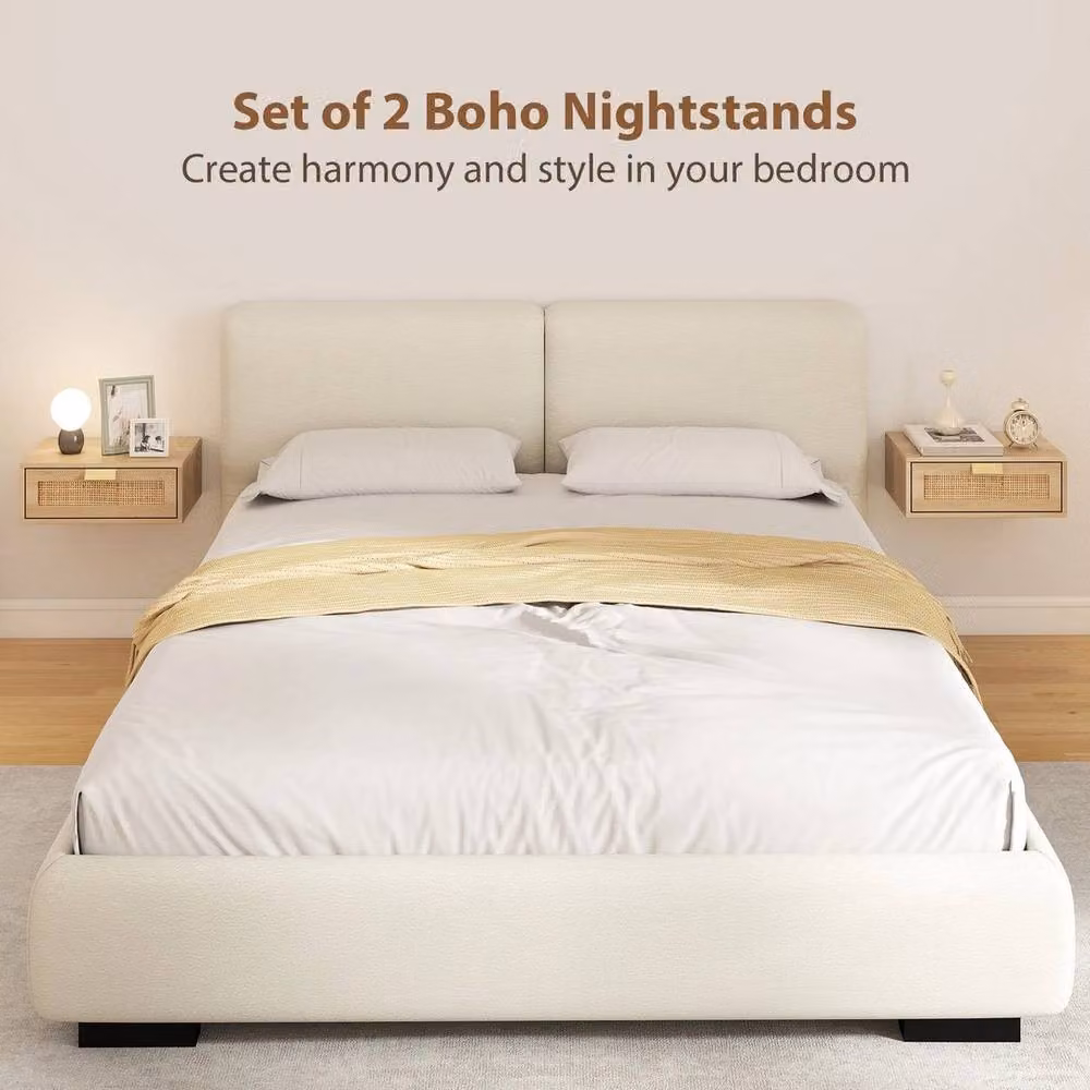 EONLION Set of 2 Brown Rattan Floating Bedside Tables – 2