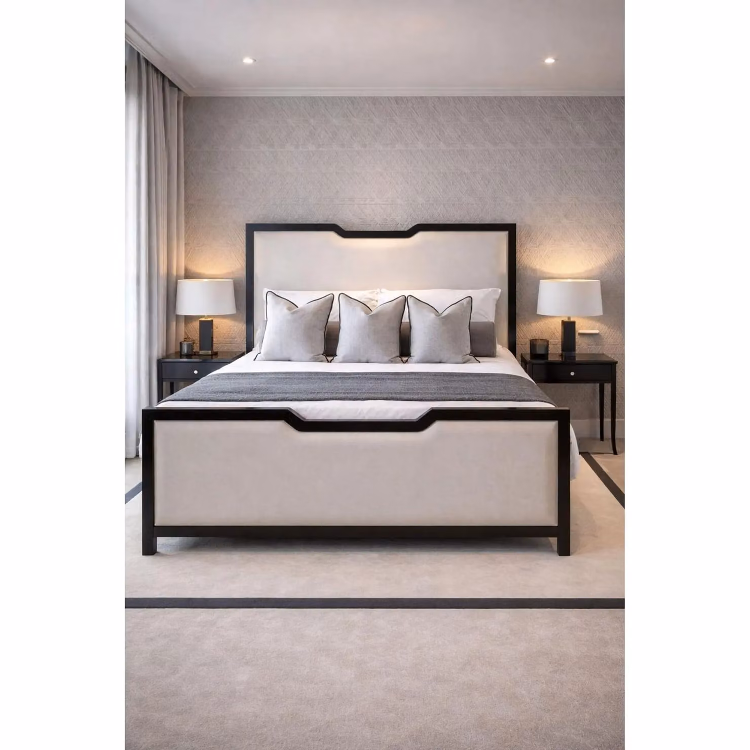 HOB Furniture Washington Curve Velvet Bed in Beige, W/D/H: 215 x 180 x 137.16 cm – 3