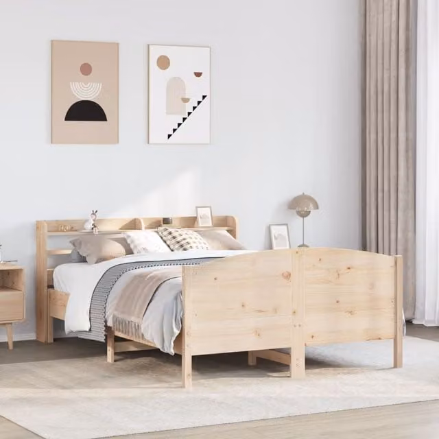 Berkfield Home King Size Solid Wood Pine Bed Frame in Brown, W/D/H: 150 x 200 cm