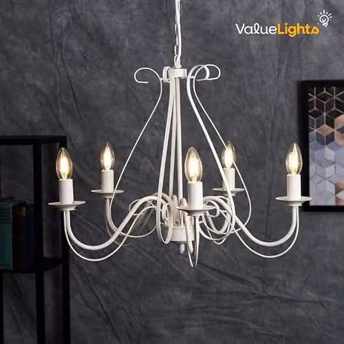ValueLights Vintage Style 5 Way Round Ceiling Light Chandelier in White – 3