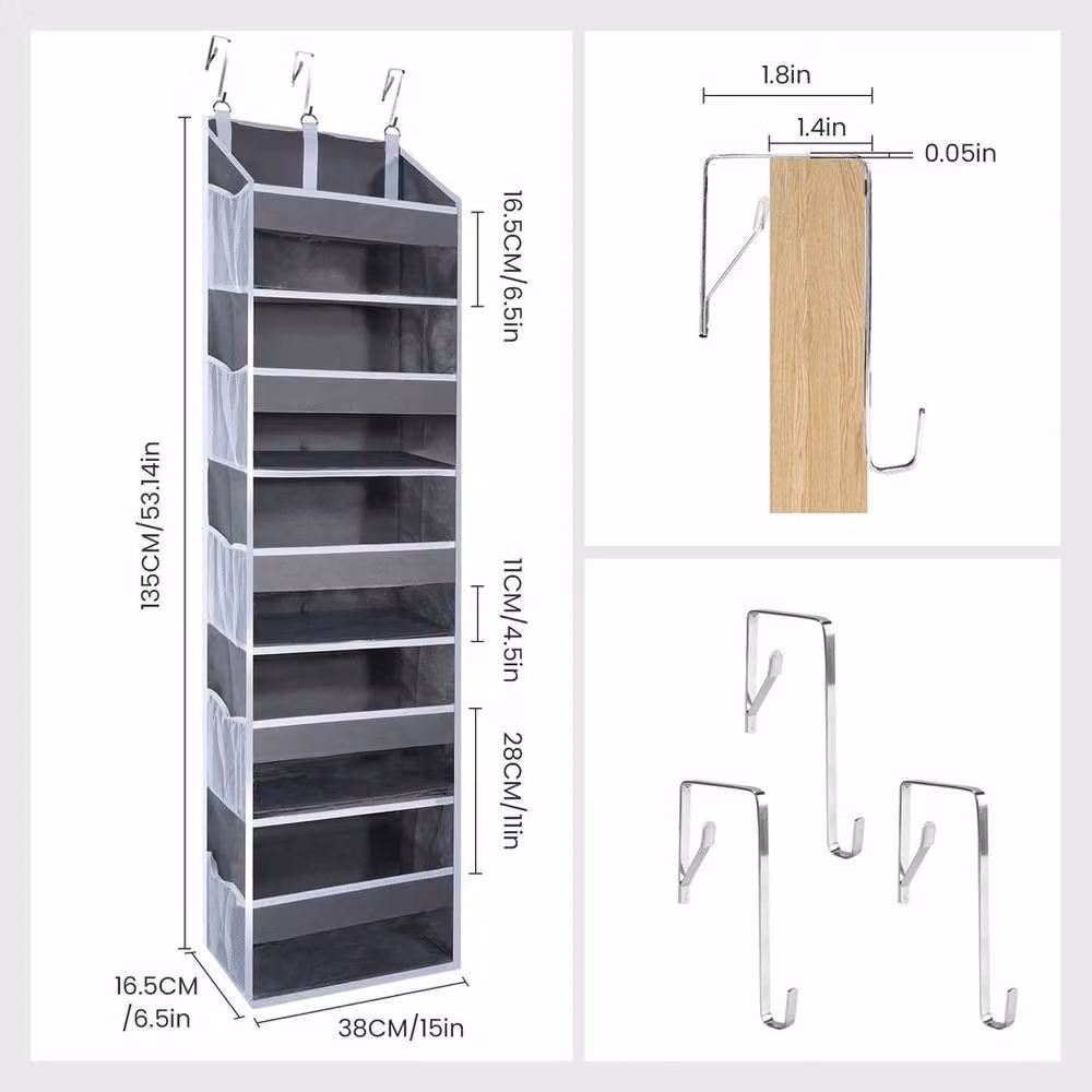 PAWNORA Grey Fabric Over the Door Hanging Organiser – 2