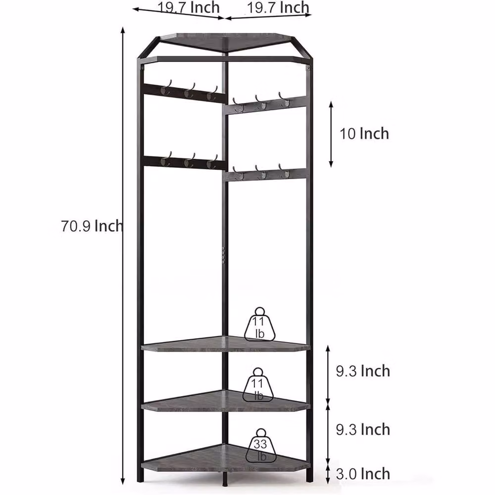VOGREX Grey Modern Hall Tree with Bench and 12 Hooks for Hallway, Bedroom or Living Room – 2