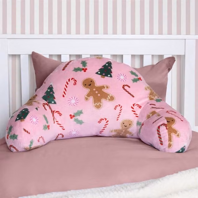 OHS Kids Gingerbreadman Fleece Character Cuddle Cushion in Pink