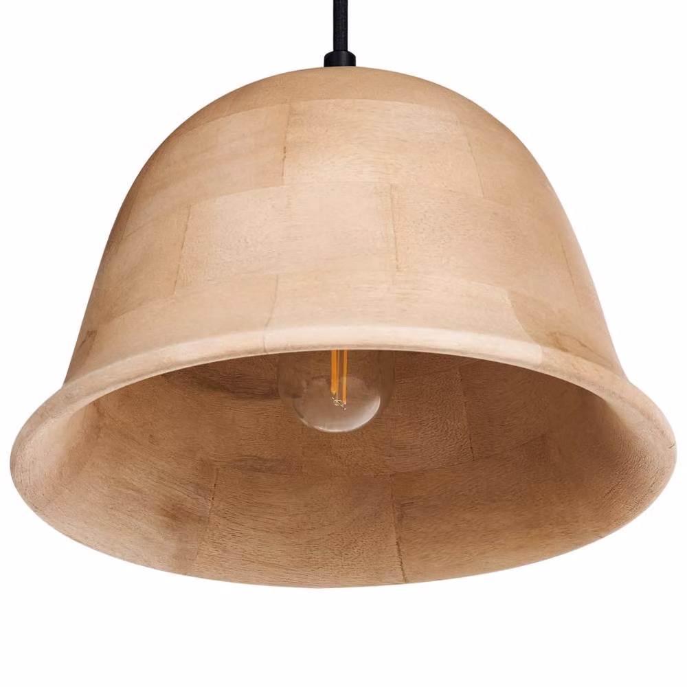 Wyld and Coco Brown Mango Wood Round Bell Shade Pendant Lamp – 2