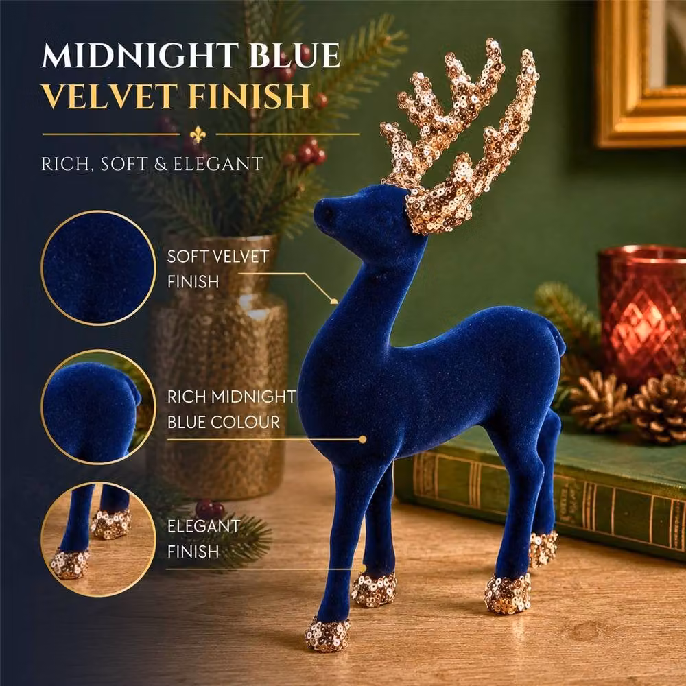 Shatchi Christmas Reindeer Figurine in Mid Blue, Height: 23 cm – 3