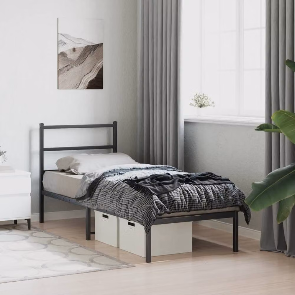 Berkfield Home Metal Bed Frame with Headboard in Black, W: 75 cm, L: 190 cm – 2