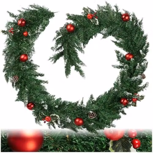 tectake Christmas Garland with Baubles, Pine Cones and Berries in Green and Red
