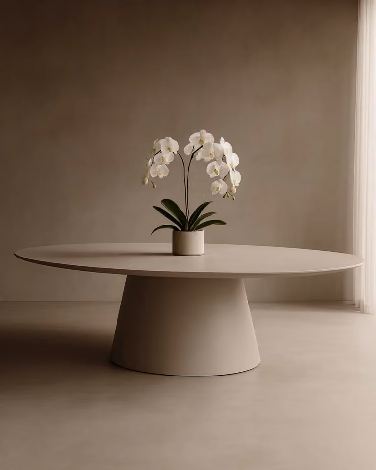 Tommy Franks Modern Oval Dining Table in Matte Beige, W/D/H: 240 x 110 x 76 cm