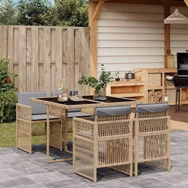 Berkfield Home Modern Polyrattan Garden Dining Set in Beige and Black – 1