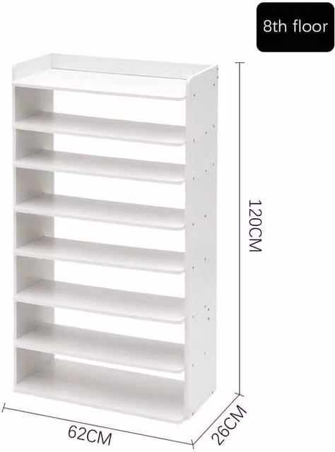 NESTLUNE 8-Tier White Wooden Hallway Shoe Rack with Open Shelves, W: 100 cm, D: 15 cm – 1