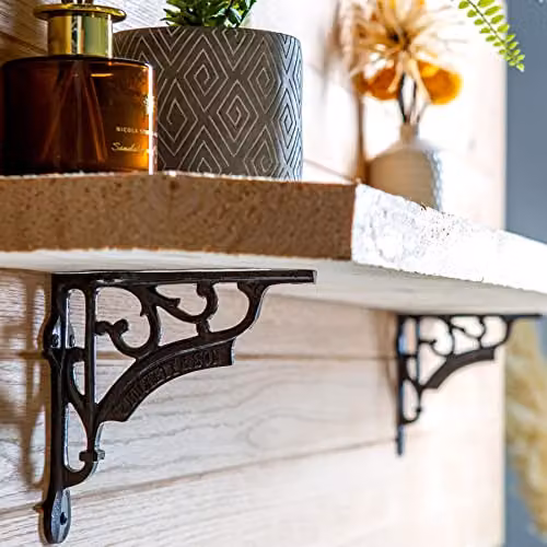 Hammer and Tongs Ornate Matt Black Iron Shelf Bracket, Pack of 2, Depth: 150 mm – 6