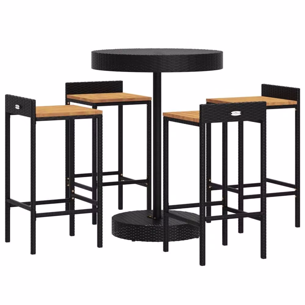 Berkfield Home 5 Piece Garden Bar Set in Black Poly Rattan and Solid Acacia Wood – 3