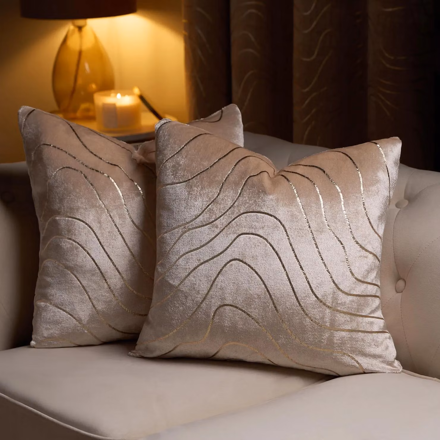 Sienna Metallic Wave Cushion Covers, 4 Pack, Natural and Gold, W/D/H: 45 x 45 x 45 cm – 2