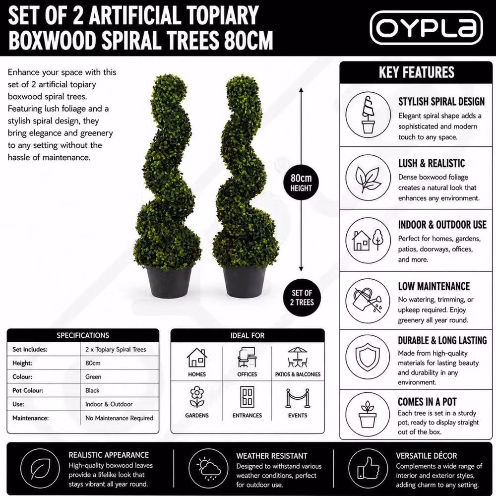 NESTLUNE Set of 2 Green Artificial Topiary Boxwood Spiral Tabletop Trees – 2