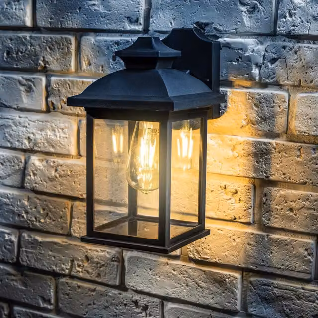 CGC Lighting Lillian Rectangle Mounted Outdoor Wall Lantern Light in Black